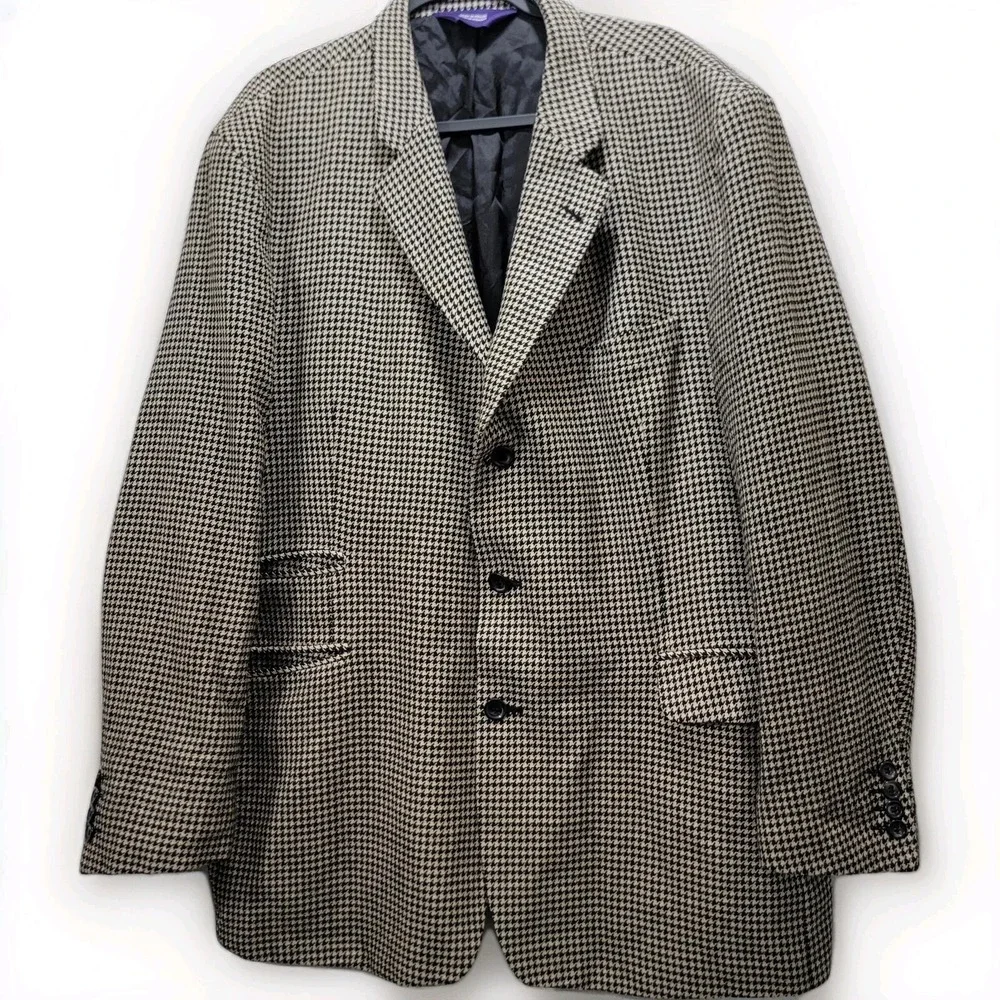 Hunt Club Sport Coat Blazer Size‎ 46R Wool Silk Blend Houndstooth Tweed Preppy